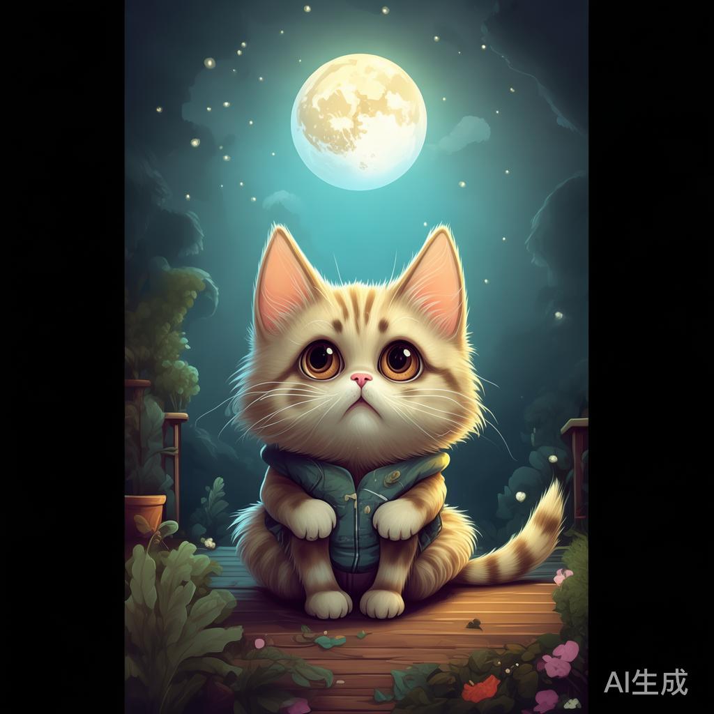手机背景图片：卡通小猫望月伤感图片