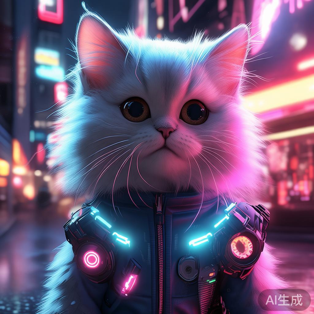 赛博萌猫霓虹图片