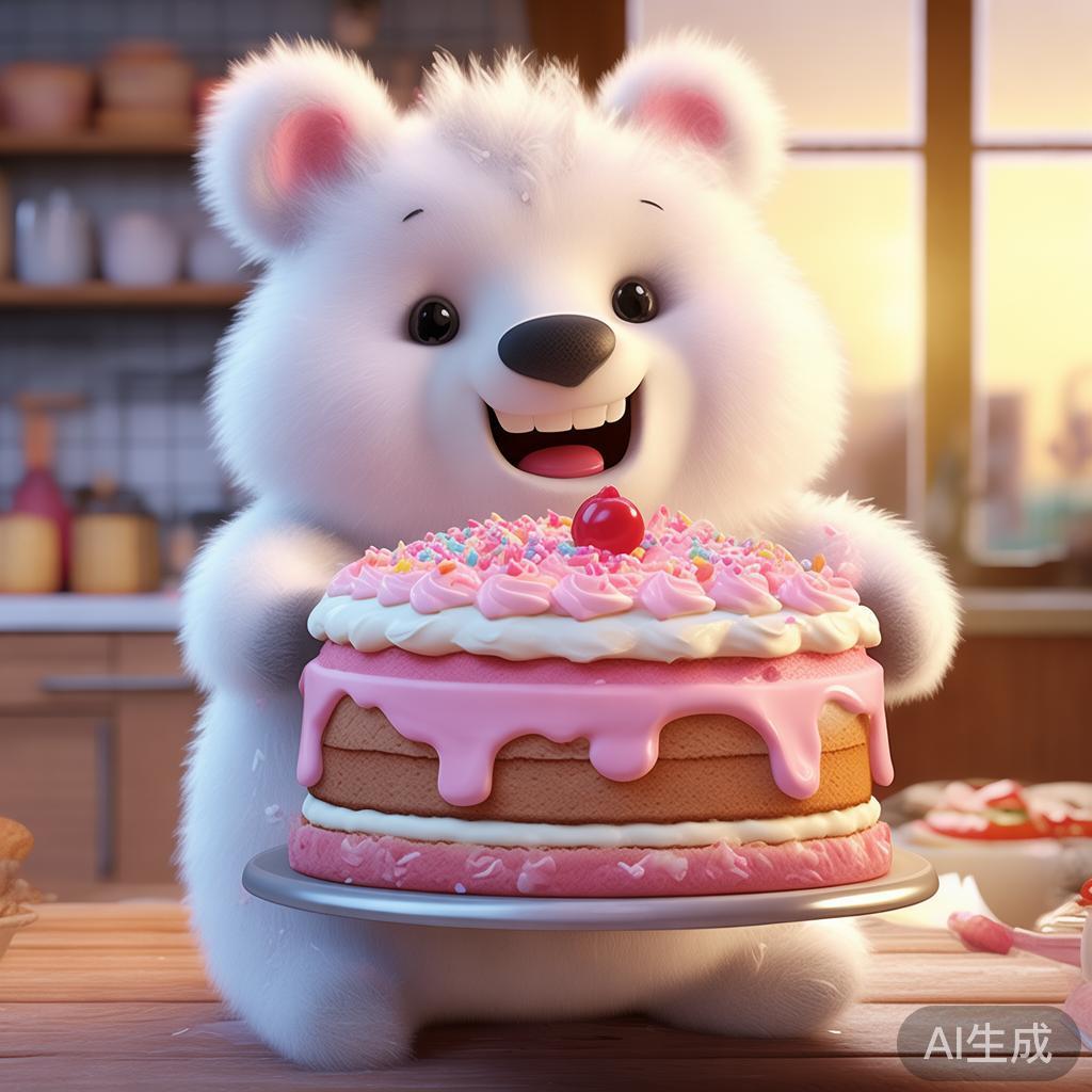 小熊抱蛋糕图片好甜！