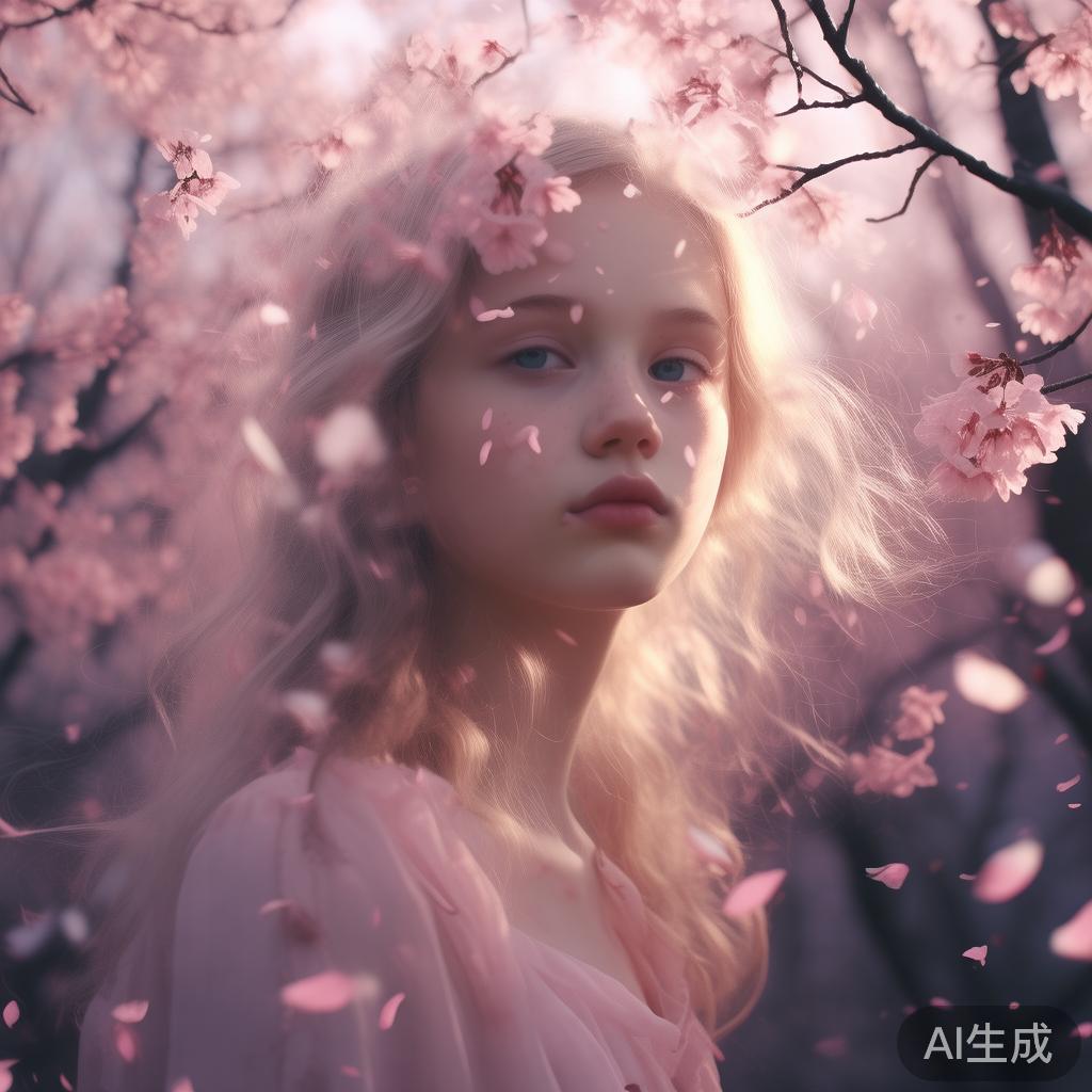 图片：少女头像·落樱微光旧影