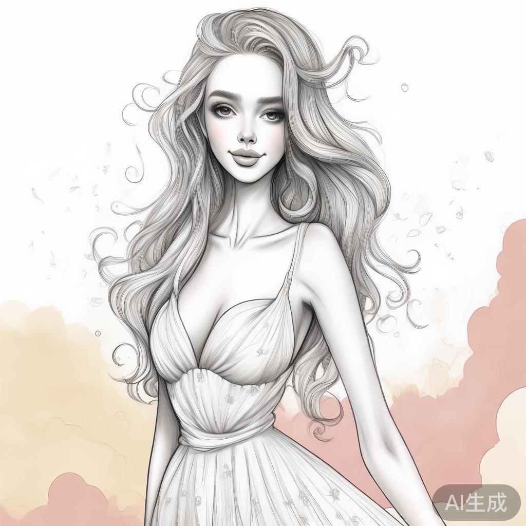 卡通素描美女身材图片