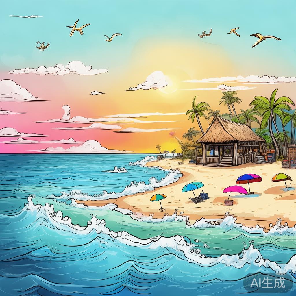 卡通素描海边风景图片