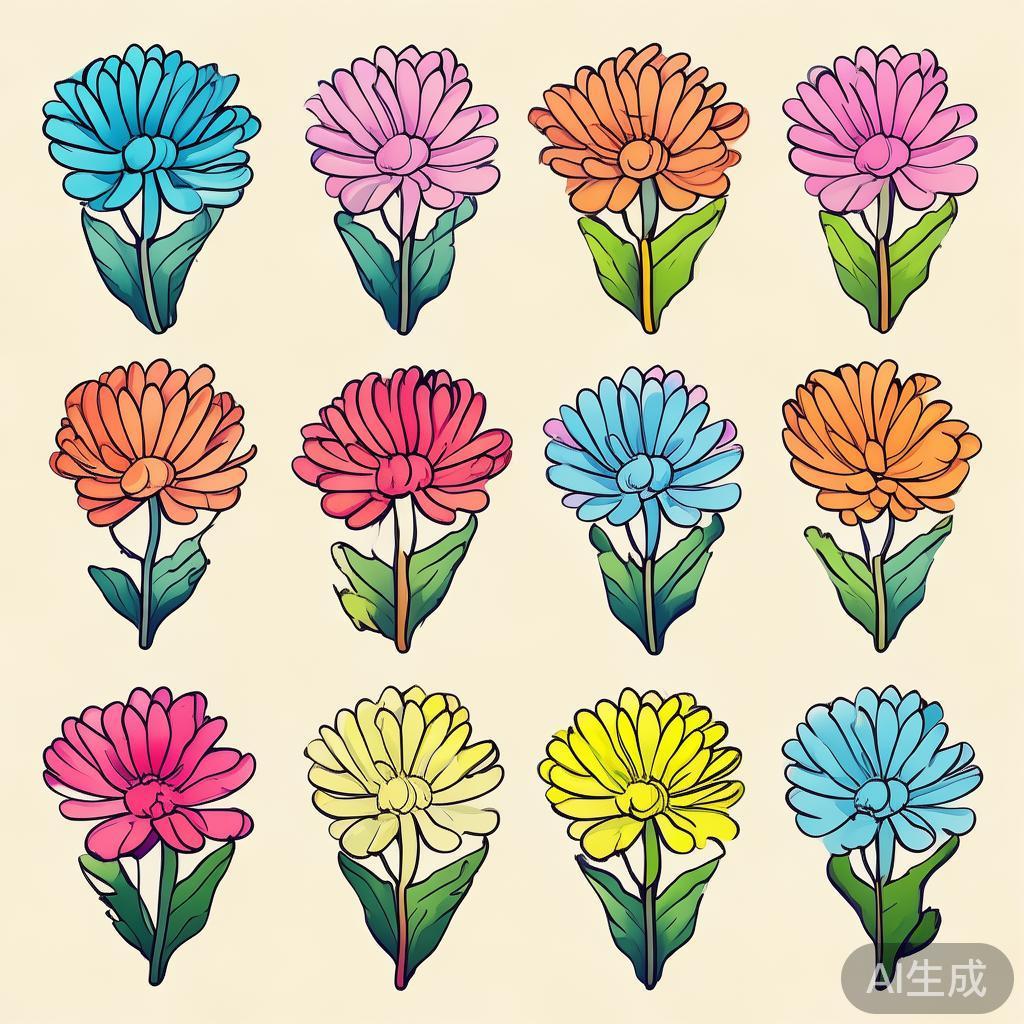 萌系卡通菊花简笔画图片大全