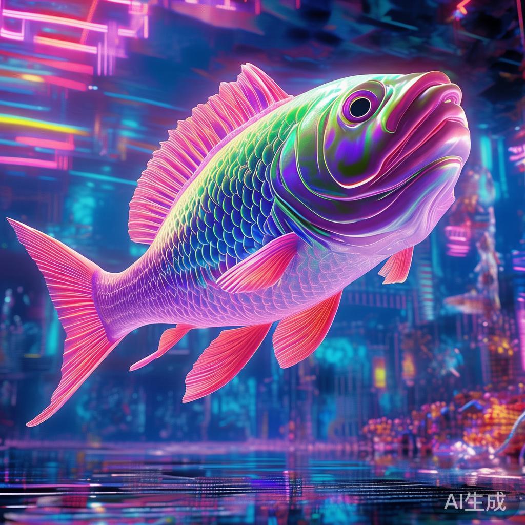 卡通赛博九鲤图片：霓虹高清大图