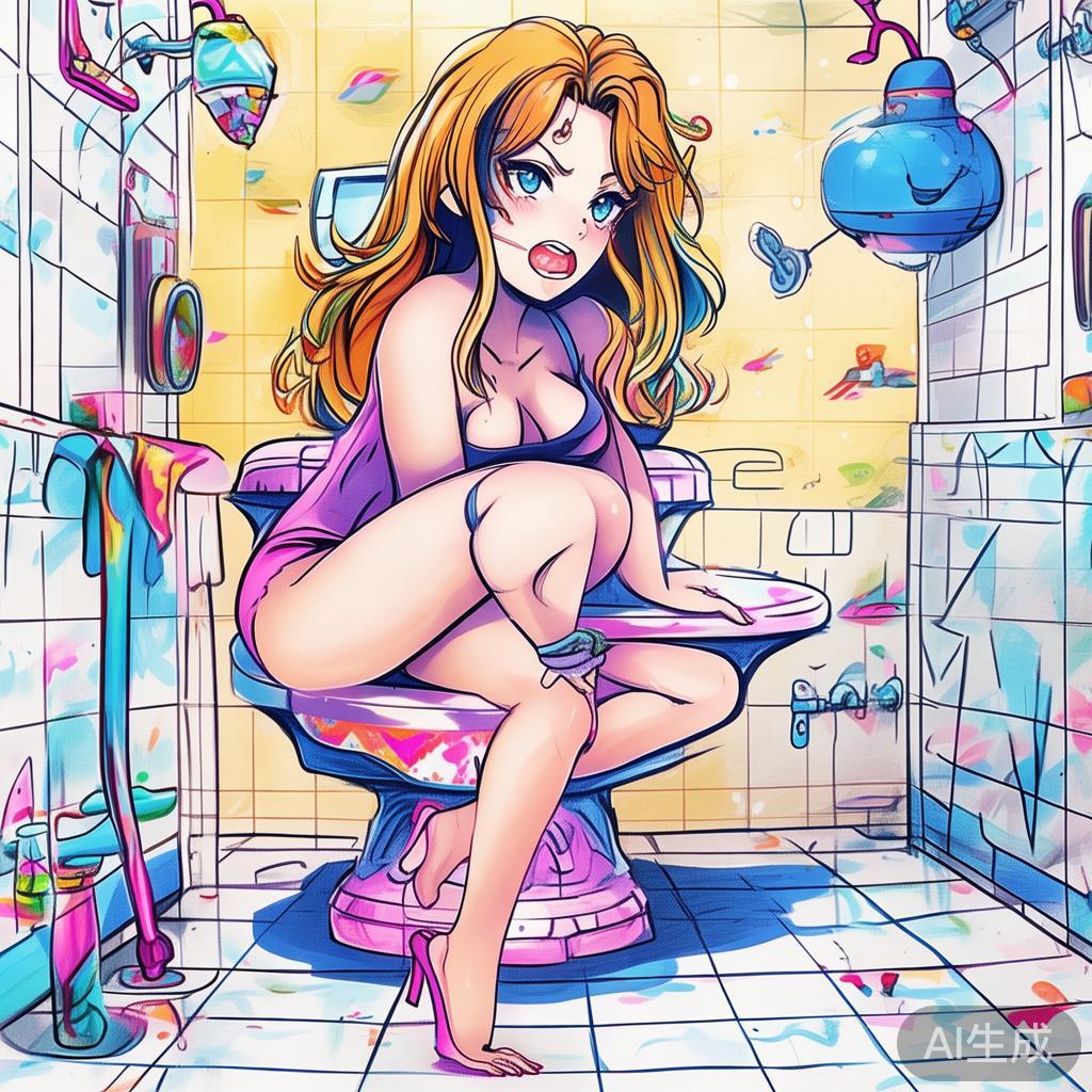 卡通素描风动漫美女拉肚子图片