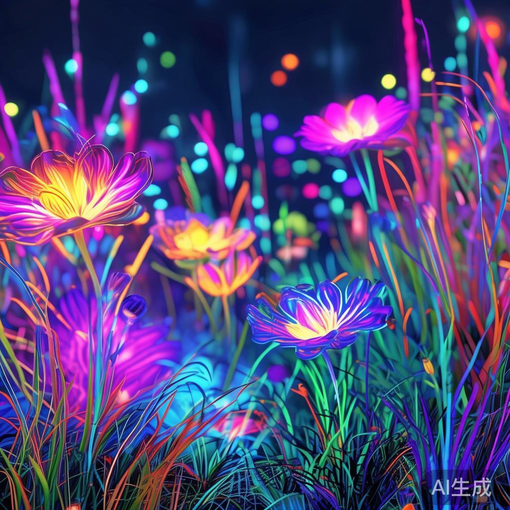 赛博卡通霓虹花草简笔图片