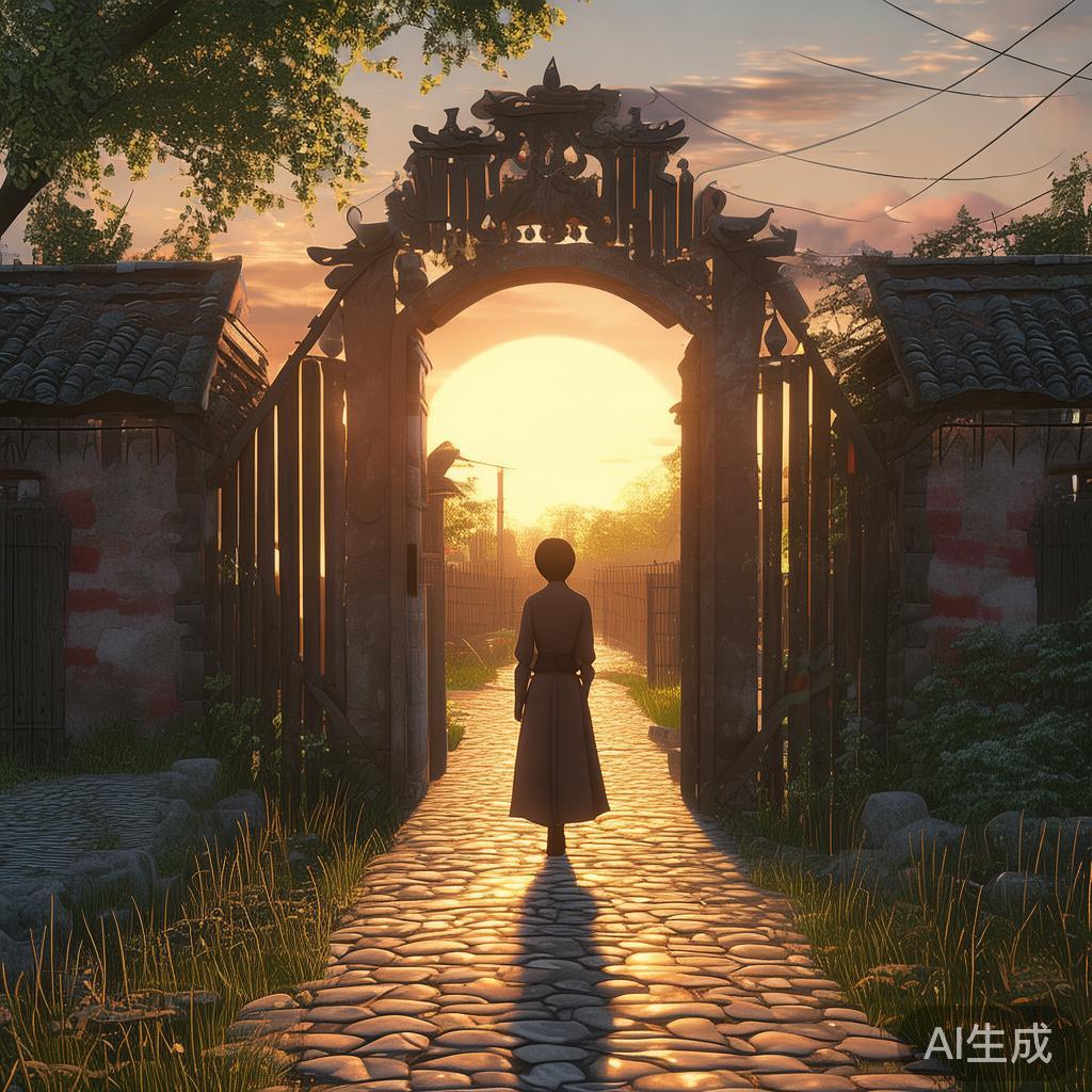 卡通旧村门图片：凉风里的独影