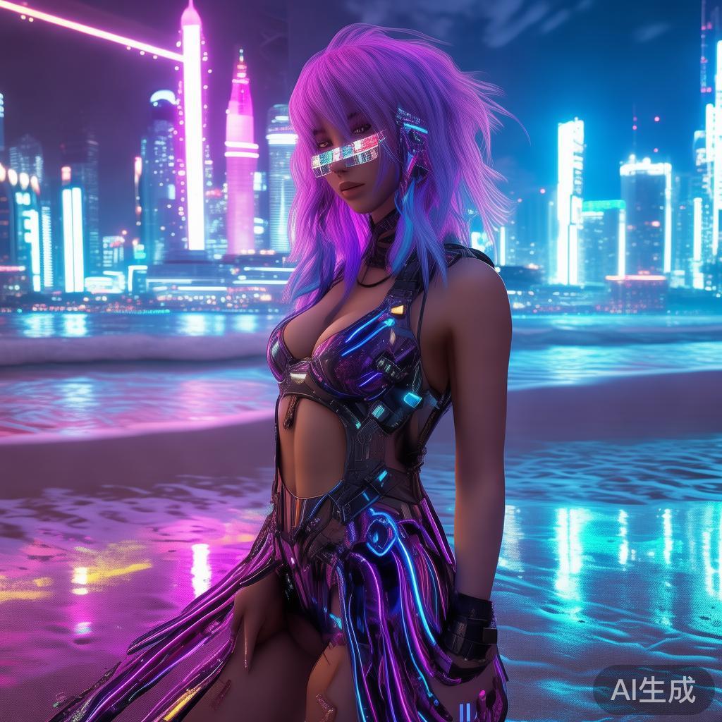 霓虹沙滩赛博女郎图片