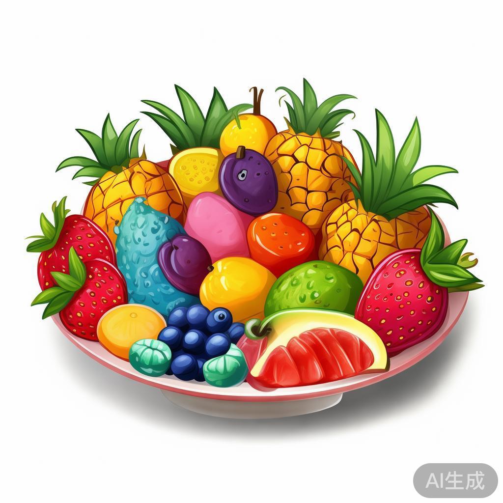 萌趣卡通水果拼盘图片