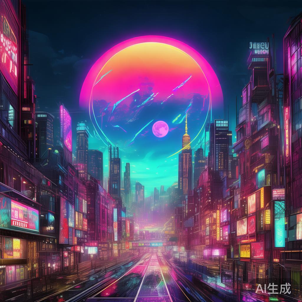赛博太阳霓虹月亮图片