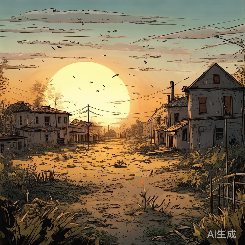 卡通风景图片：落寞风中的旧景