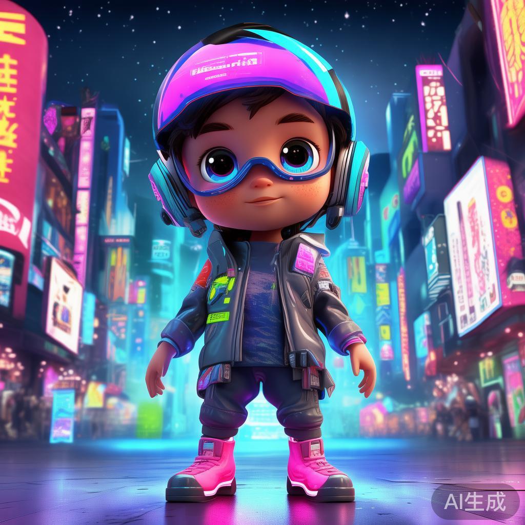 卡通赛博朋克儿童人物画画图片