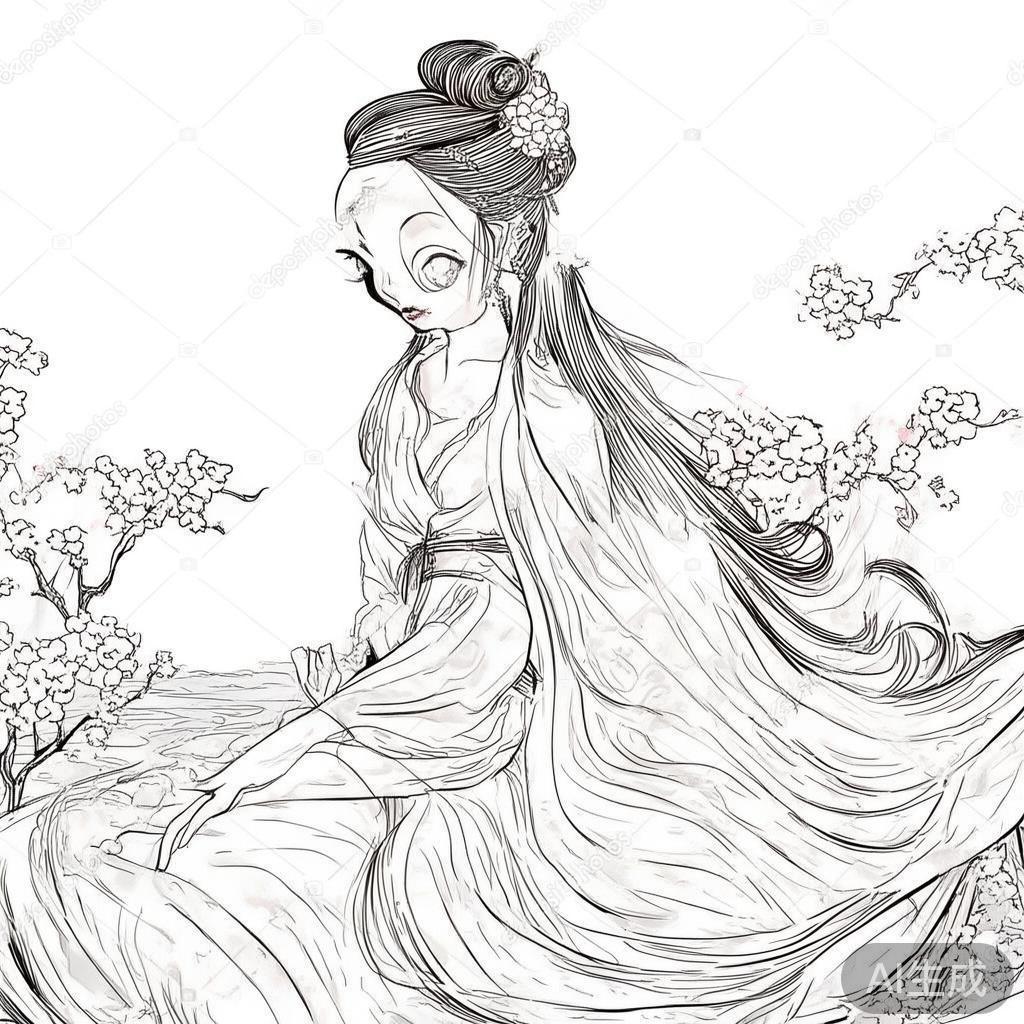卡通古装美女愁绪图片