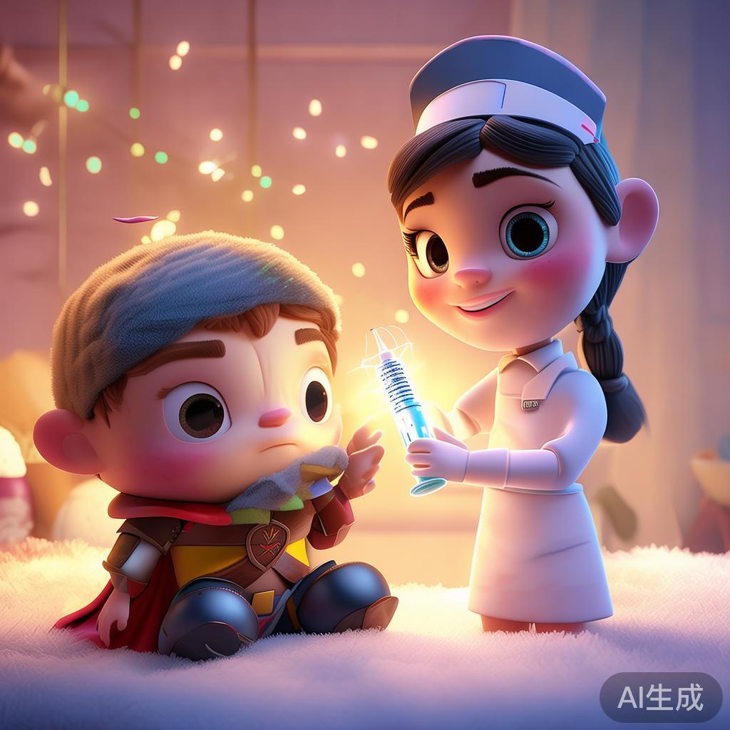 打针卡通图片：小勇士的暖乎乎时刻