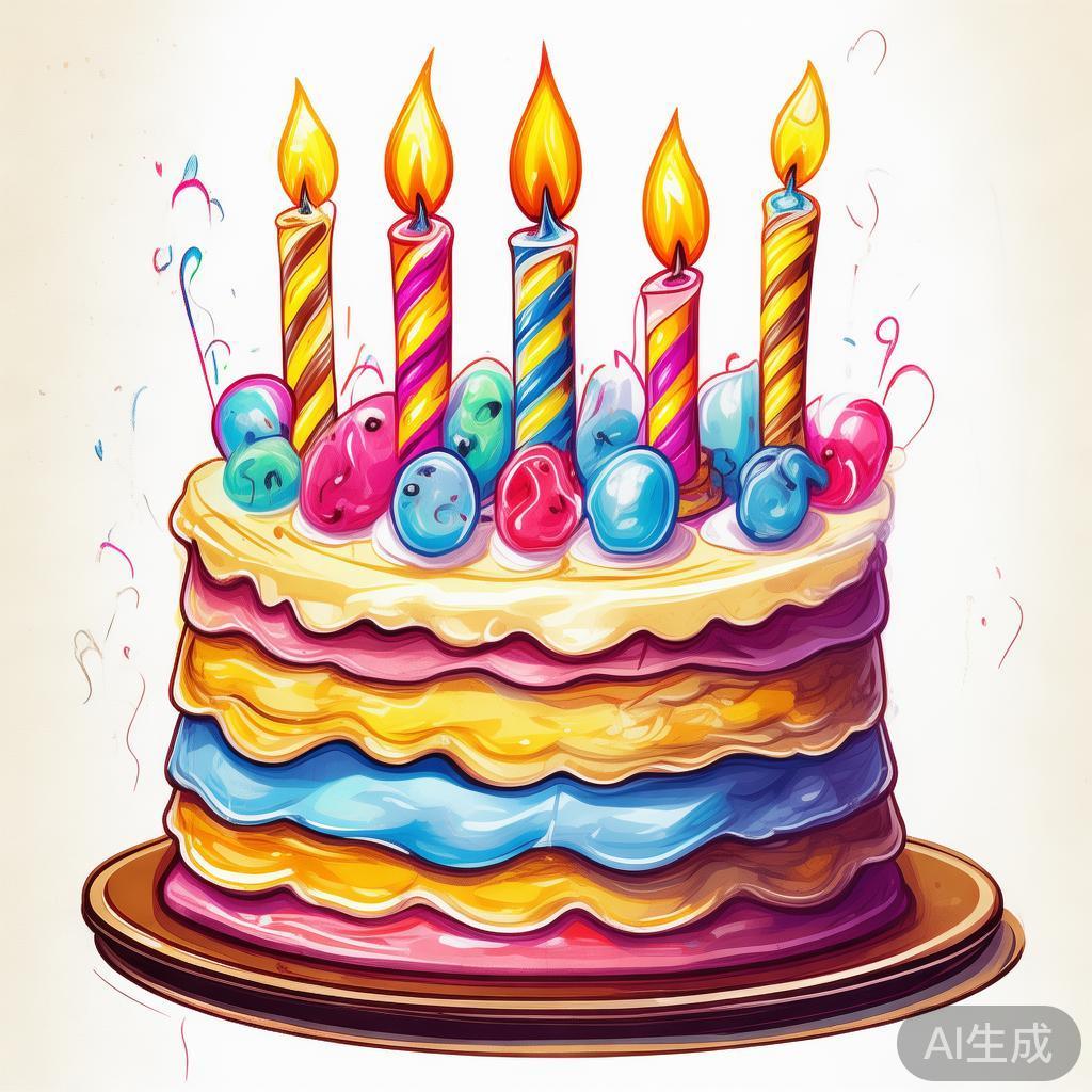 女士生日蛋糕图片：卡通素描真实感