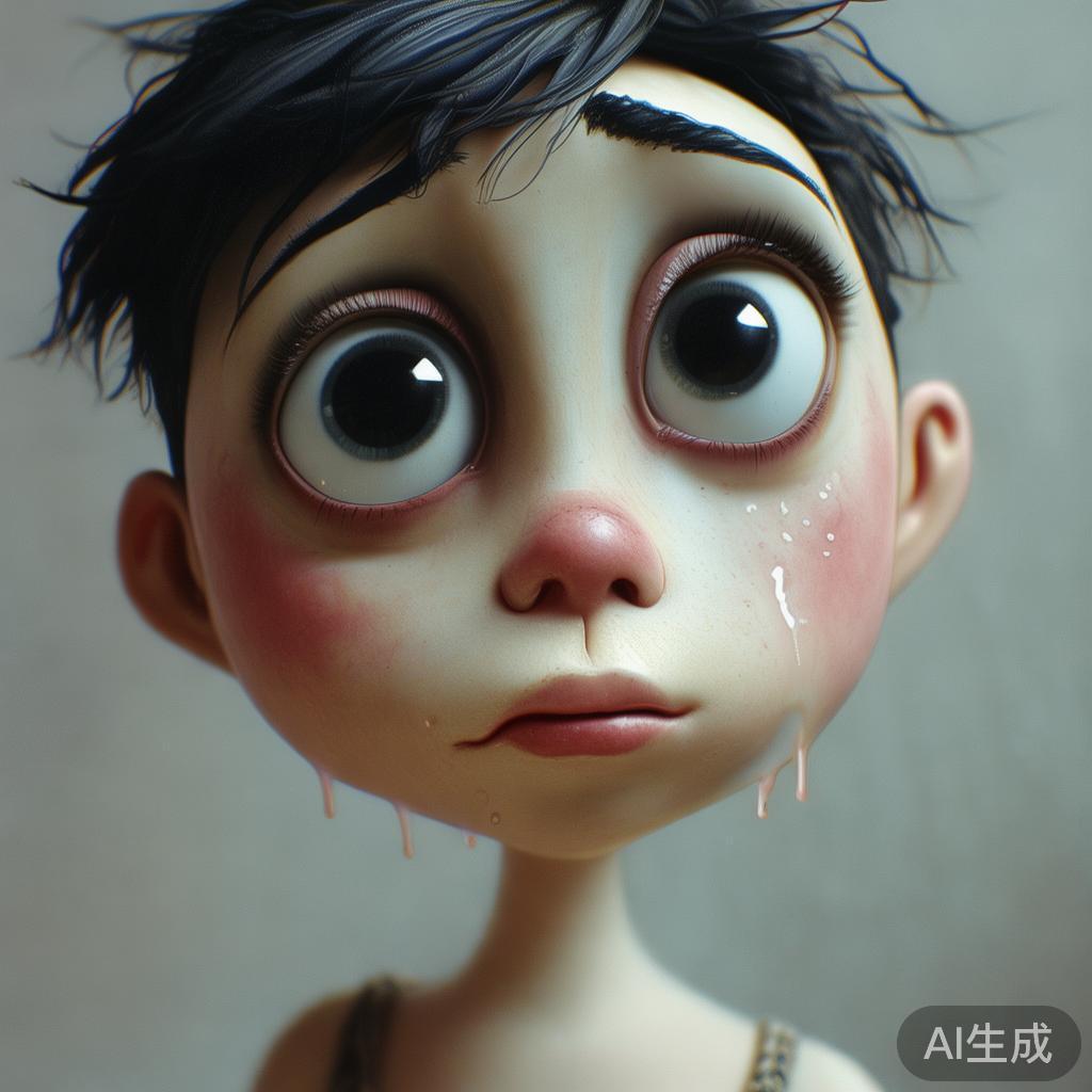 手绘图片人物：卡通落寞泪光图片