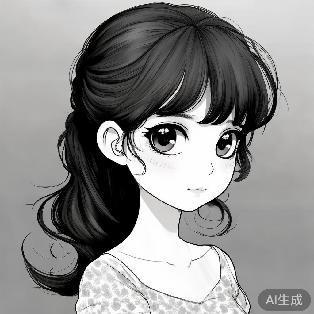 卡通素描黑白动漫女生图片
