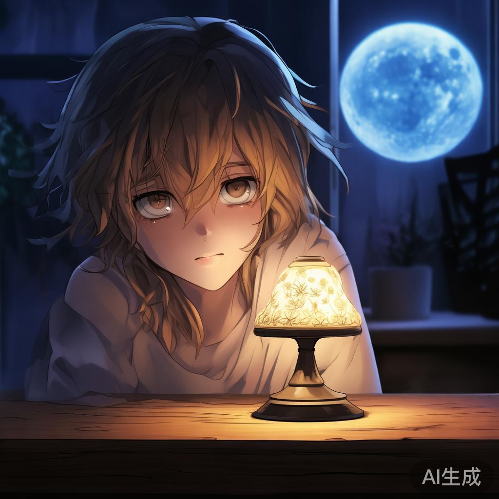 动漫失眠图片：月光下的不眠小夜灯