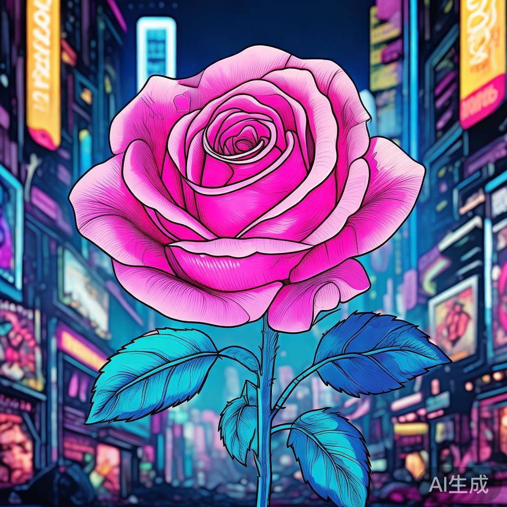赛博霓虹玫瑰简笔画图片全