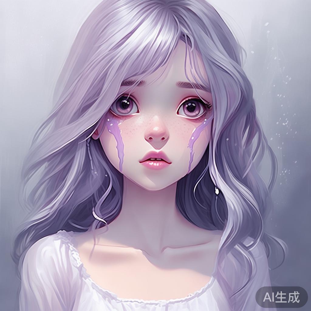 卡通伤感女人头像图片：微凉泪眼