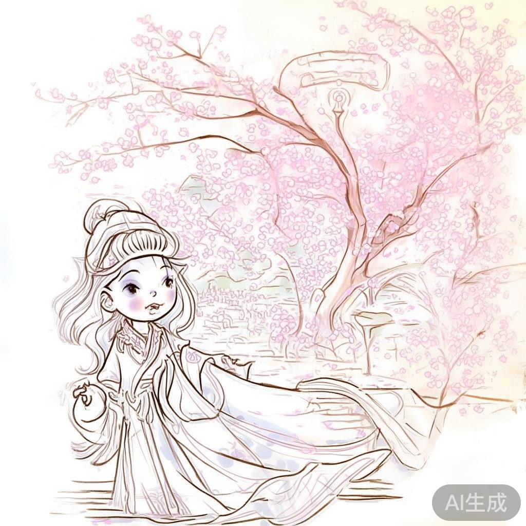 萌系卡通素描古风手绘图片