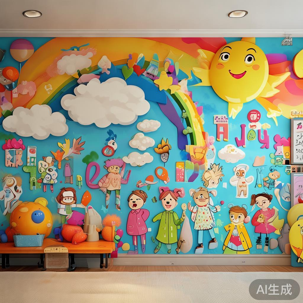 萌趣卡通温馨幼儿园墙面布置图片
