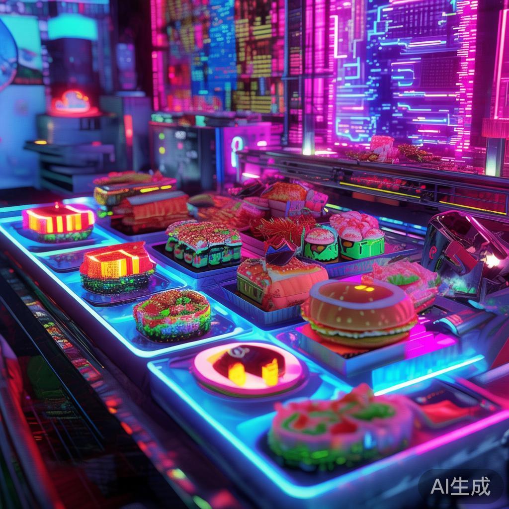 赛博霓虹简笔画食物图片