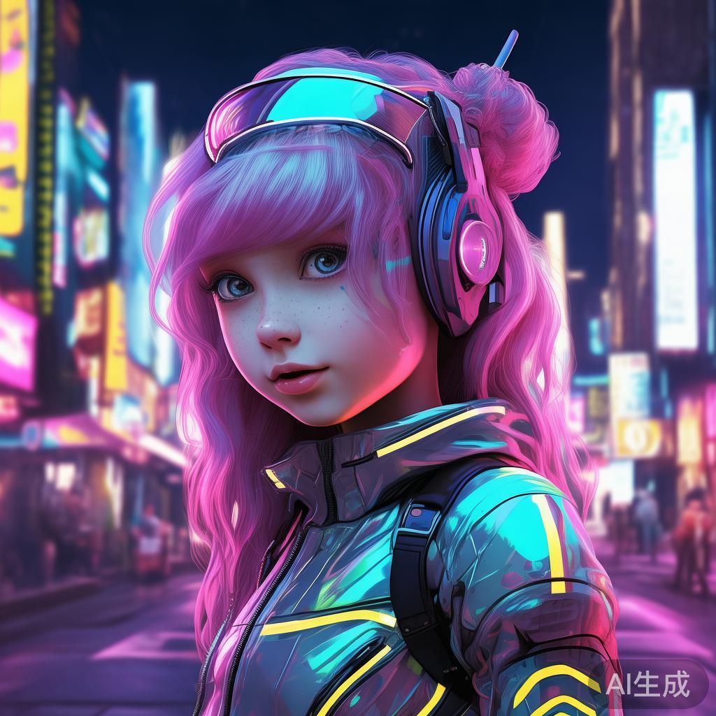 欧美赛博萌妹霓虹艺术图片