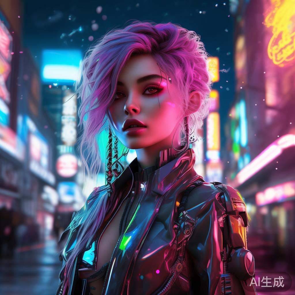 另类霓虹图片：赛博激情美女