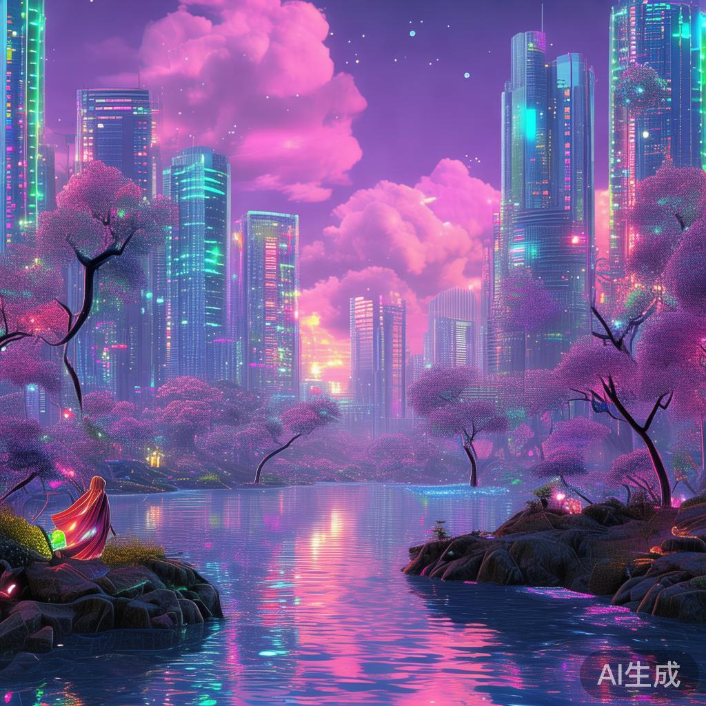 赛博卡通唯美风景图片