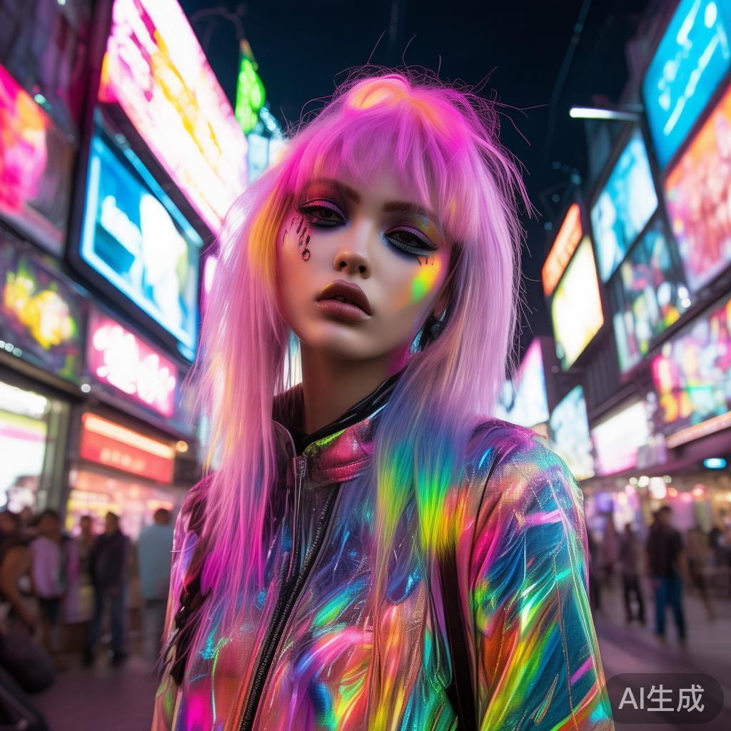 赛博非主流女生：卡通霓虹图片