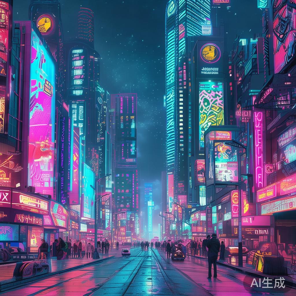 卡通赛博朋克霓虹风景背景图片
