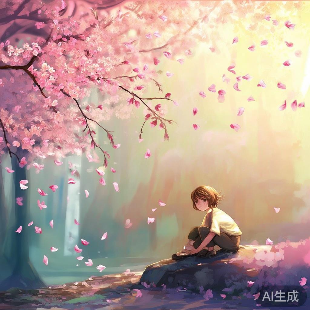 卡通唯美伤感图片：落樱低语