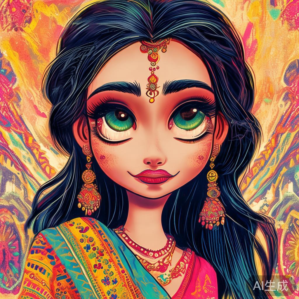 卡通素描印度美女开放图片