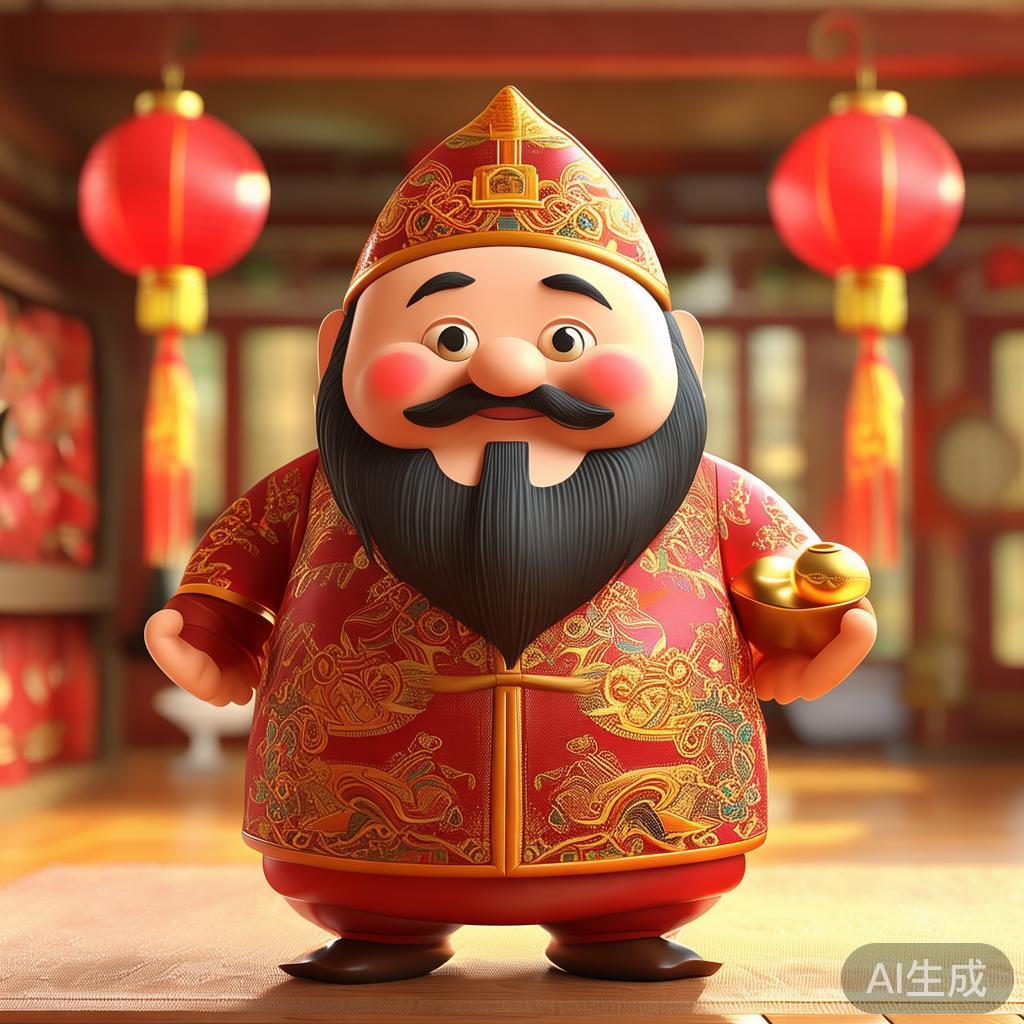 财神爷卡通温馨萌趣图片