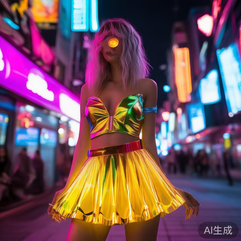 赛博霓虹紧身超短裙卡通美女图片