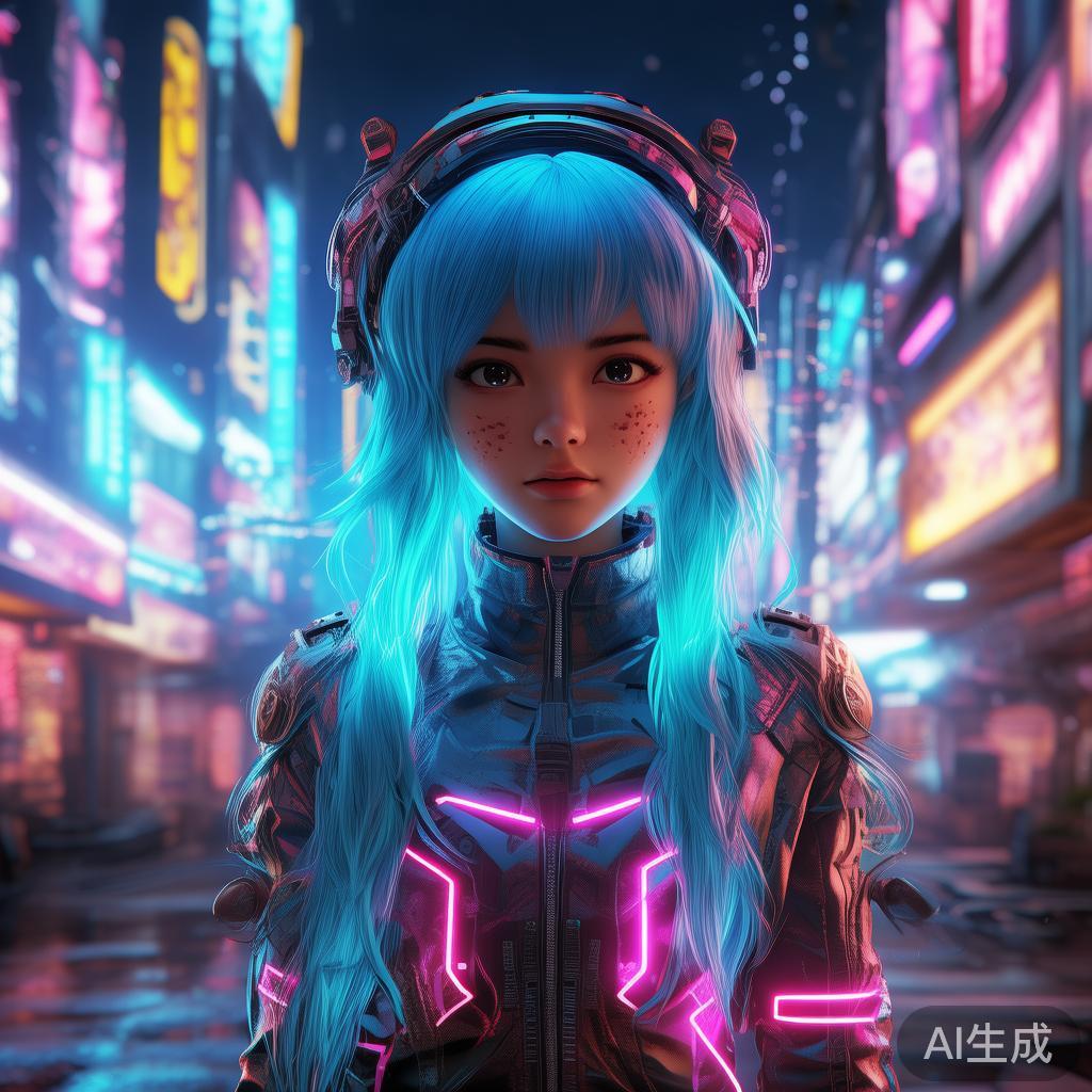 赛博霓虹卡通少女图片