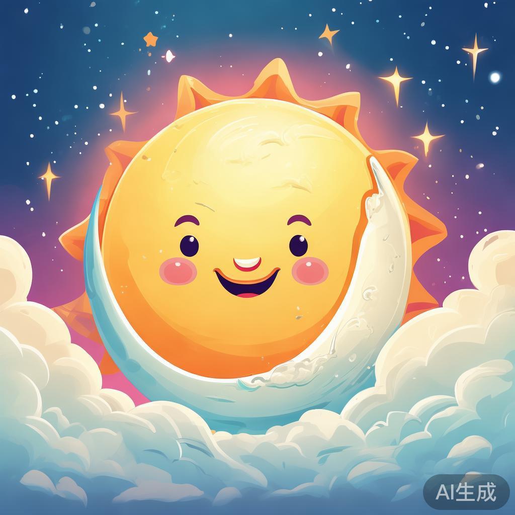 卡通太阳月亮依偎图片
